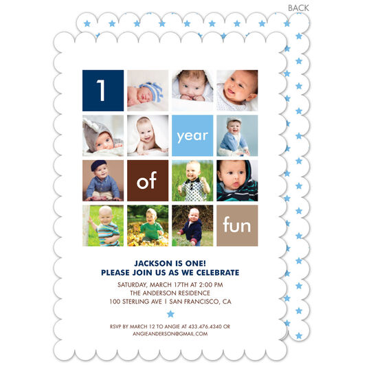 Blue One Year of Fun Photo Invitations